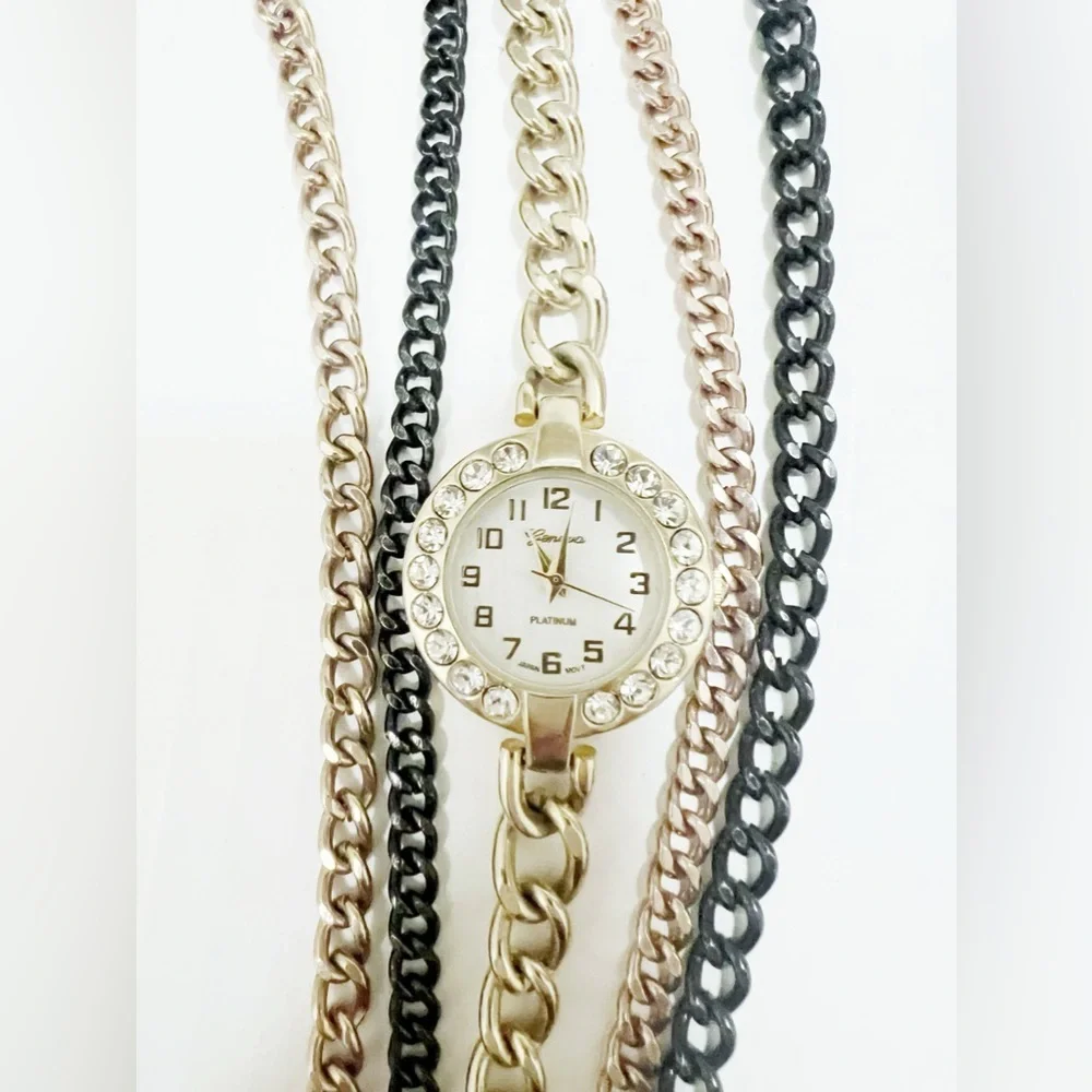 Geneva Platinum Stainless 6 Bracelet Style Watch